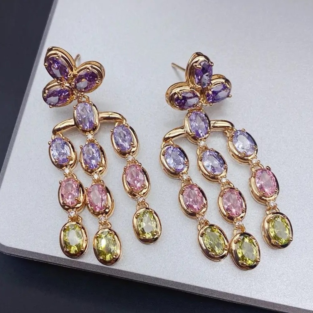 Elegant Gold and Multicolor Dangle Earrings
